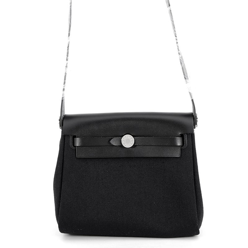エルメス ショルダーバッグ エールバッグジップ ミニ ブラック/シルバー金具 トワルミリタリー/ヴァッシュハンター G刻印 黒