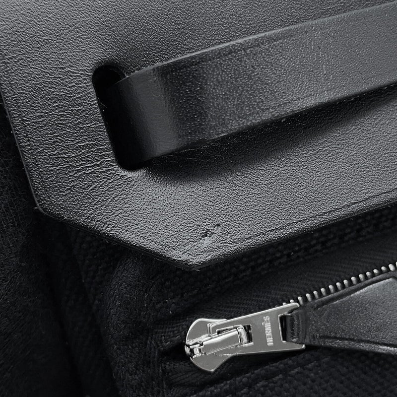 エルメス ショルダーバッグ エールバッグジップ ミニ ブラック/シルバー金具 トワルミリタリー/ヴァッシュハンター G刻印 黒