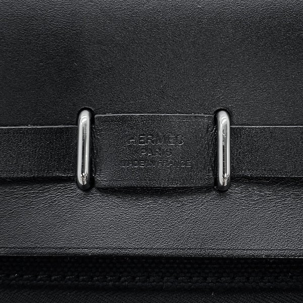 エルメス ショルダーバッグ エールバッグジップ ミニ ブラック/シルバー金具 トワルミリタリー/ヴァッシュハンター G刻印 黒