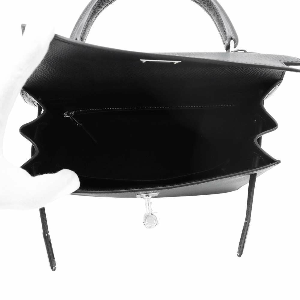 エルメス ケリー25 外縫い ブラック/シルバー金具 ヴォーエプソン B