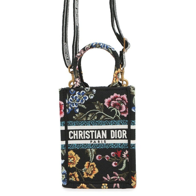 クリスチャン・ディオール ハンドバッグ ブックトートミニ フラワー バーティカル キャンバス Christian Dior 2wayショルダー 黒