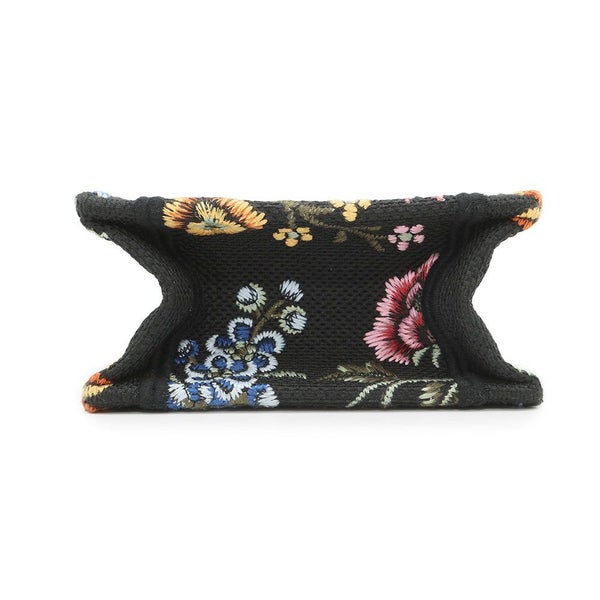 クリスチャン・ディオール ハンドバッグ ブックトートミニ フラワー バーティカル キャンバス Christian Dior 2wayショルダー 黒