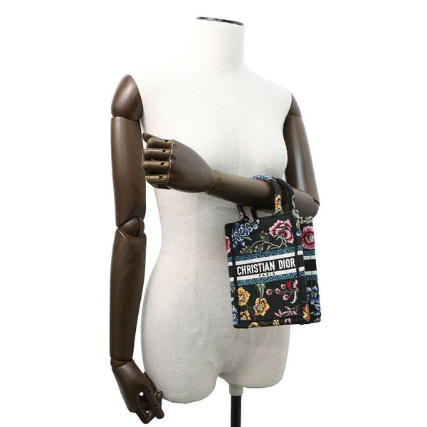 クリスチャン・ディオール ハンドバッグ ブックトートミニ フラワー バーティカル キャンバス Christian Dior 2wayショルダー 黒