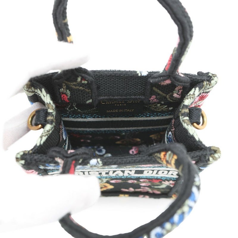 クリスチャン・ディオール ハンドバッグ ブックトートミニ フラワー バーティカル キャンバス Christian Dior 2wayショルダー 黒
