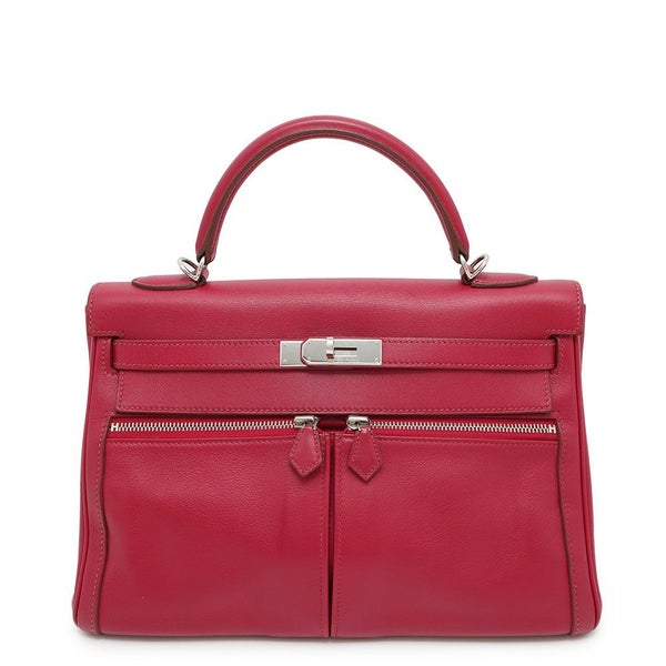 エルメス ハンドバッグ ケリーラキ32 ルビー/シルバー金具 スイフト □O刻印 2wayショルダー