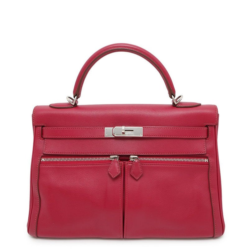 エルメス ハンドバッグ ケリーラキ32 ルビー/シルバー金具 スイフト □O刻印 2wayショルダー