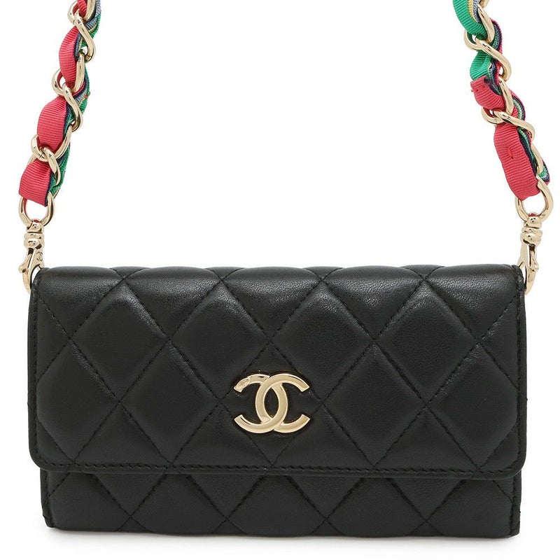 シャネル チェーンウォレット マトラッセ ココマーク ラムスキン AP2056 CHANEL 財布 黒
