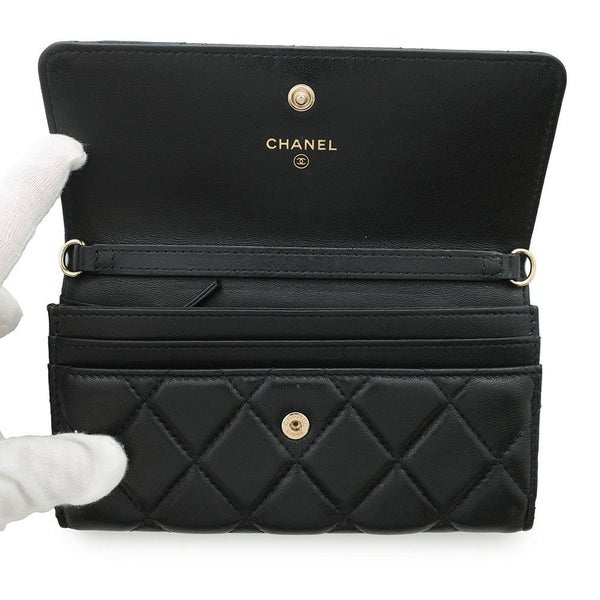 シャネル チェーンウォレット マトラッセ ココマーク ラムスキン AP2056 CHANEL 財布 黒