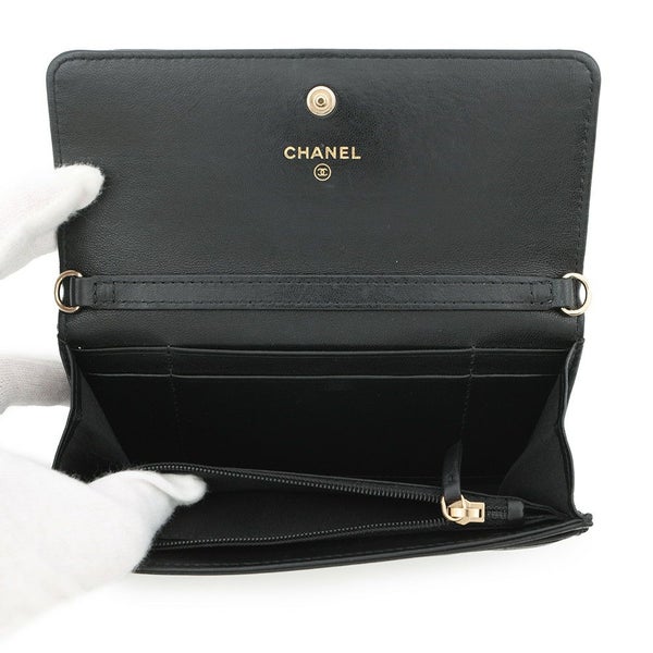 シャネル チェーンウォレット マトラッセ ココマーク ラムスキン AP2056 CHANEL 財布 黒