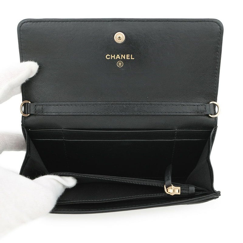 シャネル チェーンウォレット マトラッセ ココマーク ラムスキン AP2056 CHANEL 財布 黒