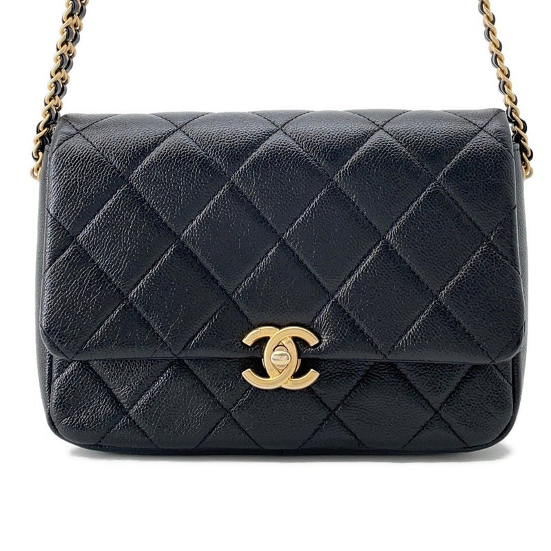 シャネル チェーンショルダーバッグ マトラッセ メロディチェーン ココマーク キャビアスキン AS3103 CHANEL 黒