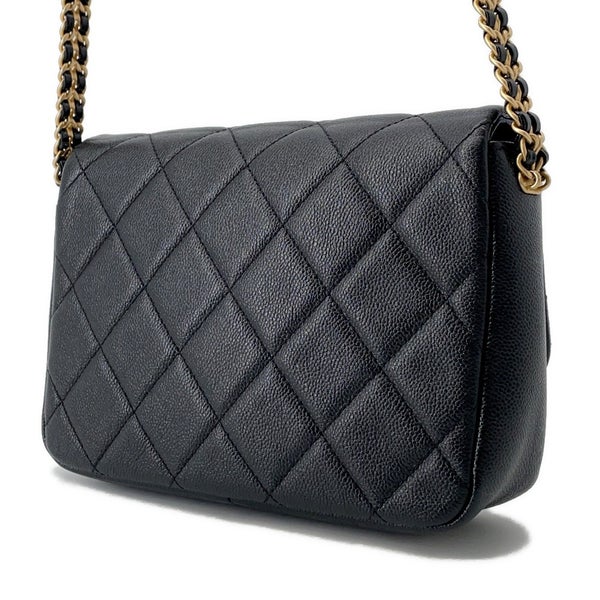 シャネル チェーンショルダーバッグ マトラッセ メロディチェーン ココマーク キャビアスキン AS3103 CHANEL 黒