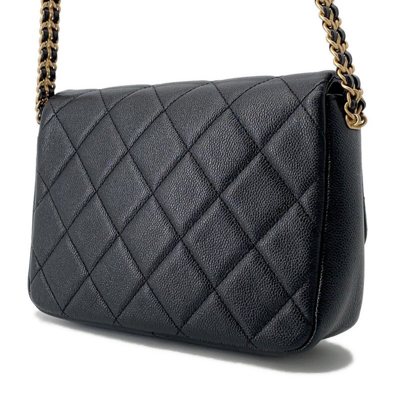 シャネル チェーンショルダーバッグ マトラッセ メロディチェーン ココマーク キャビアスキン AS3103 CHANEL 黒