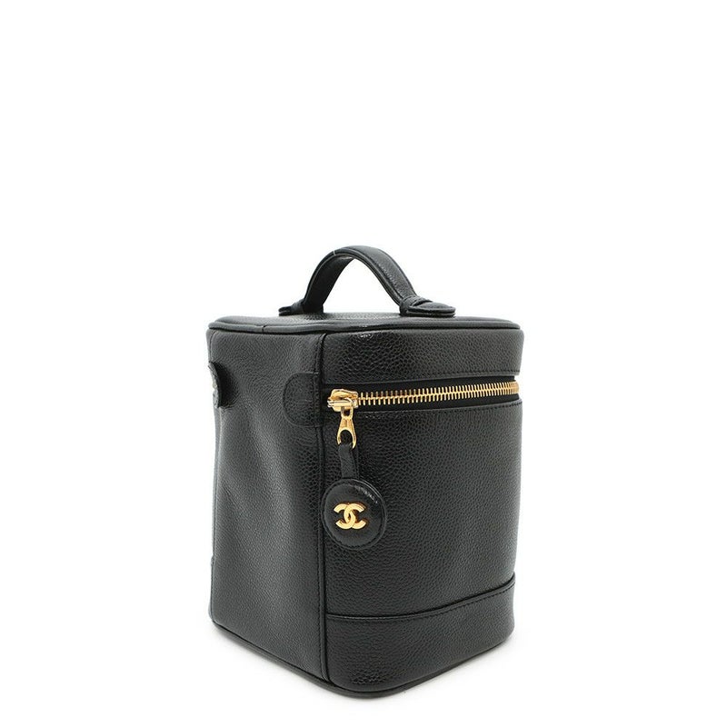 シャネル バニティバッグ ココマーク キャビアスキン 縦型 A01998 CHANEL 化粧ポーチ コスメポーチ 黒
