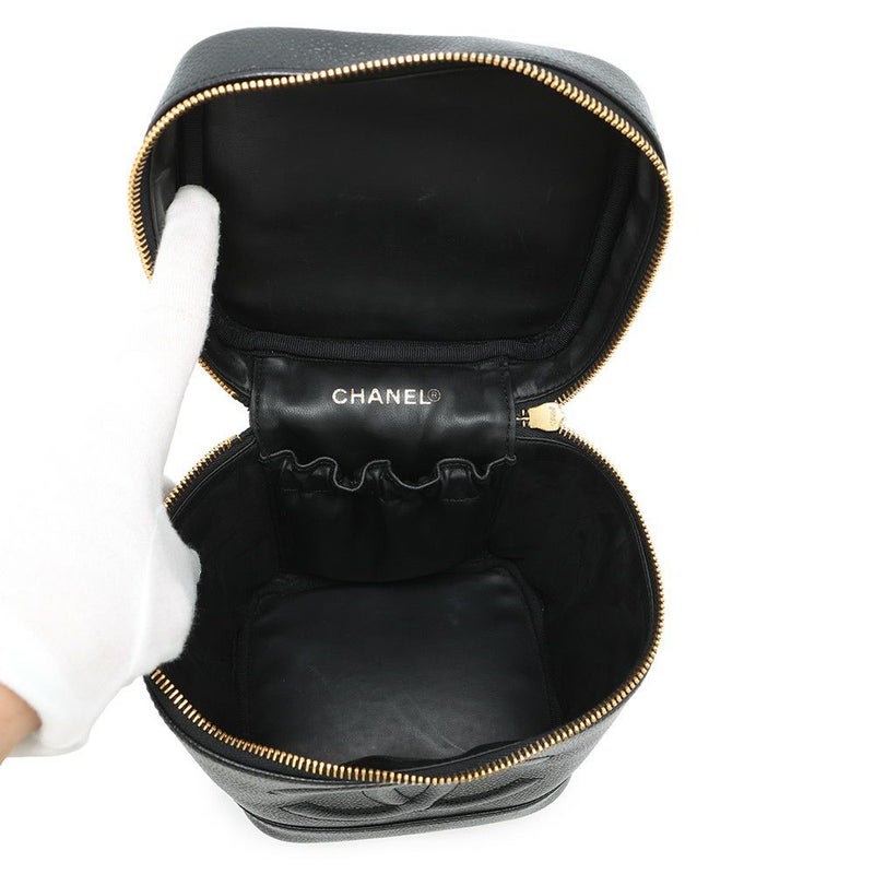 シャネル バニティバッグ ココマーク キャビアスキン 縦型 A01998 CHANEL 化粧ポーチ コスメポーチ 黒