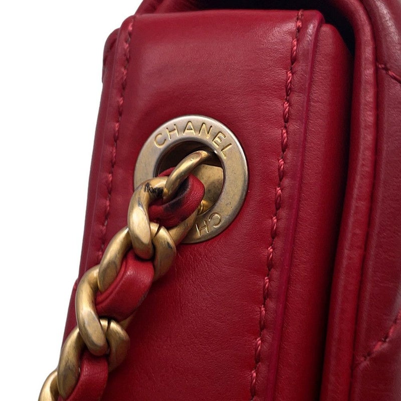 シャネル チェーンショルダーバッグ マトラッセ ココマーク ラムスキン CHANEL バッグ 赤