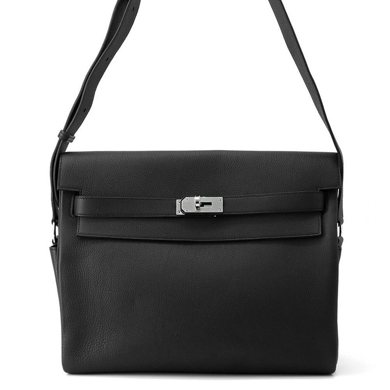 エルメス メッセンジャーケリーGM ブラック/シルバー金具 トゴ W刻印 HERMES メンズ 黒