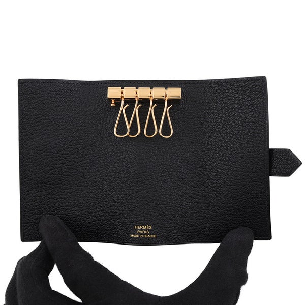 エルメス 4連キーケース ベアン ブラック/ゴールド金具 シェブルミゾル W刻印 HERMES 黒