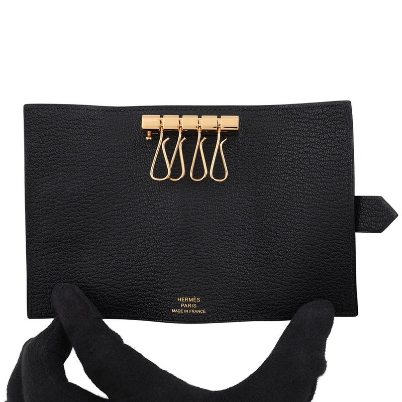 エルメス 4連キーケース ベアン ブラック/ゴールド金具 シェブルミゾル W刻印 HERMES 黒