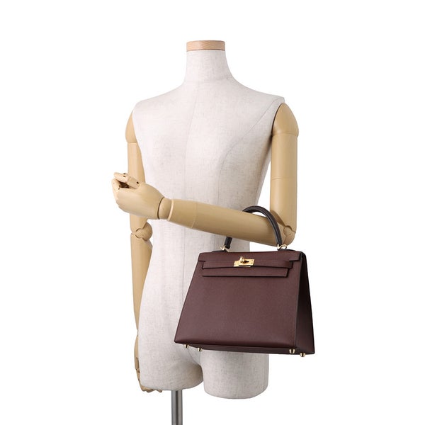 エルメス ハンドバッグ ケリー25 外縫い トリコロール テール/エベンヌ/クレ/ゴールド金具 エプソン G刻印 HERMES 2way
