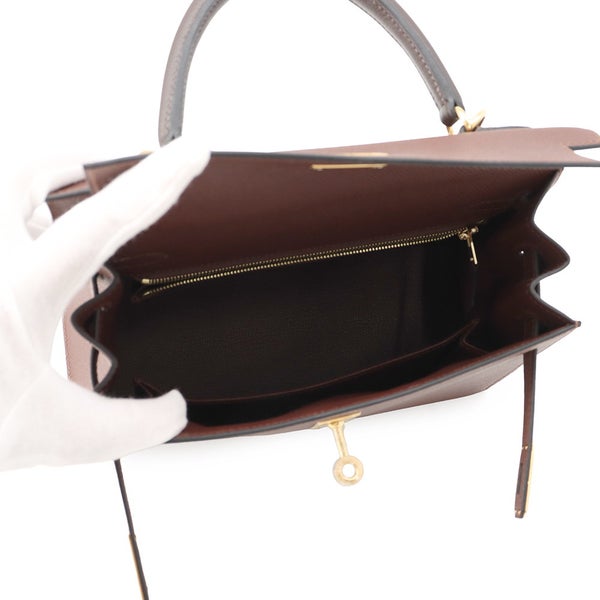 エルメス ハンドバッグ ケリー25 外縫い トリコロール テール/エベンヌ/クレ/ゴールド金具 エプソン G刻印 HERMES 2way