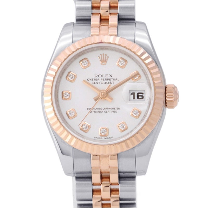 ロレックス デイトジャスト SS/K18PG D番 179171G ROLEX 腕時計 レディース 白文字盤 10Pダイヤ