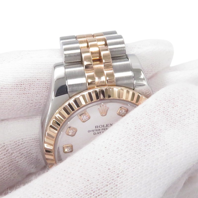ロレックス デイトジャスト SS/K18PG D番 179171G ROLEX 腕時計 レディース 白文字盤 10Pダイヤ