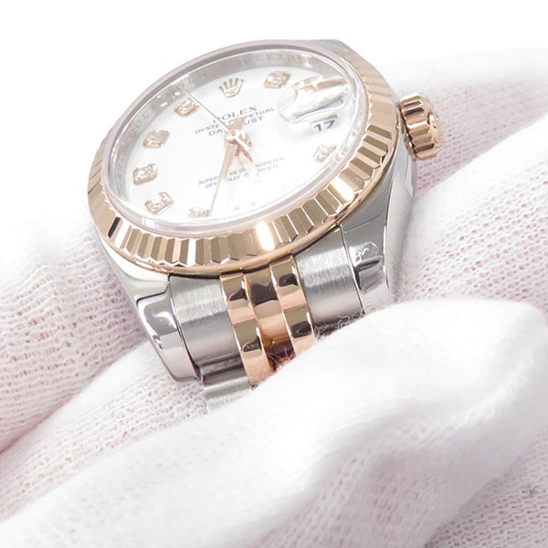 ロレックス デイトジャスト SS/K18PG D番 179171G ROLEX 腕時計 レディース 白文字盤 10Pダイヤ