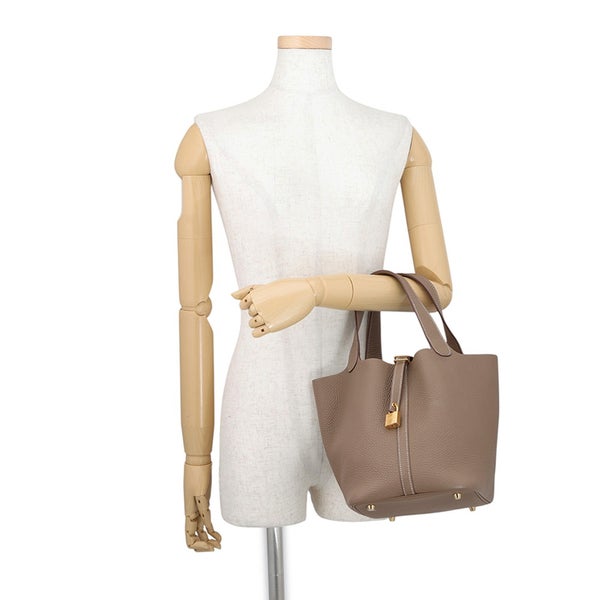 エルメス ハンドバッグ ピコタンロックMM エトゥープ/ゴールド金具 トリヨンクレマンス K刻印 HERMES トートバッグ