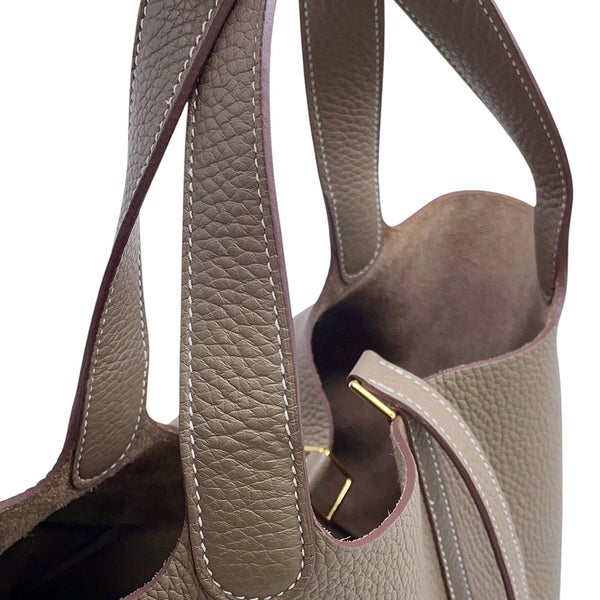 エルメス ハンドバッグ ピコタンロックMM エトゥープ/ゴールド金具 トリヨンクレマンス K刻印 HERMES トートバッグ