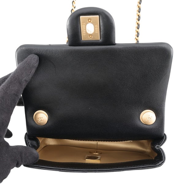 シャネル チェーンショルダーバッグ マトラッセ ココマーク パール ラムスキン AS4868 CHANEL 黒