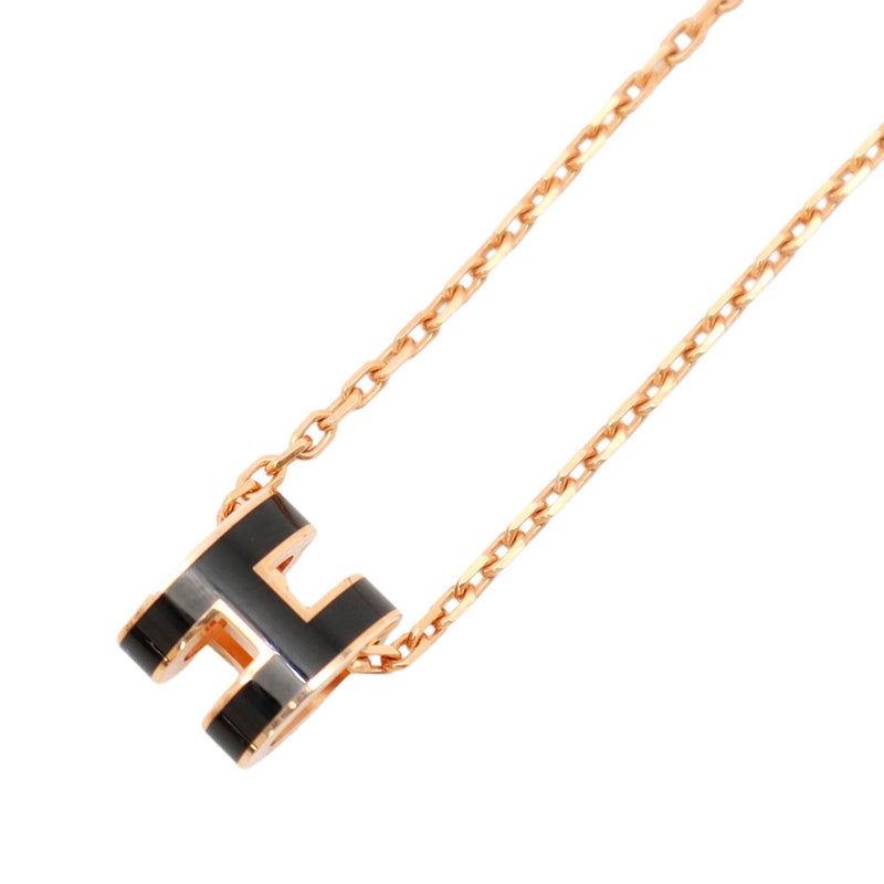 エルメス ネックレス ミニ・ポップアッシュ ブラック/ピンクゴールド金具 HERMES アクセサリー ポップH 黒