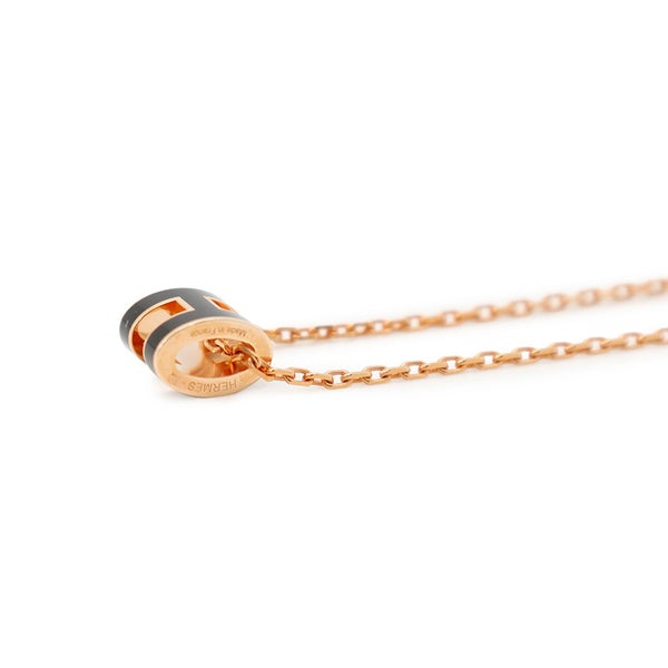 エルメス ネックレス ミニ・ポップアッシュ ブラック/ピンクゴールド金具 HERMES アクセサリー ポップH 黒