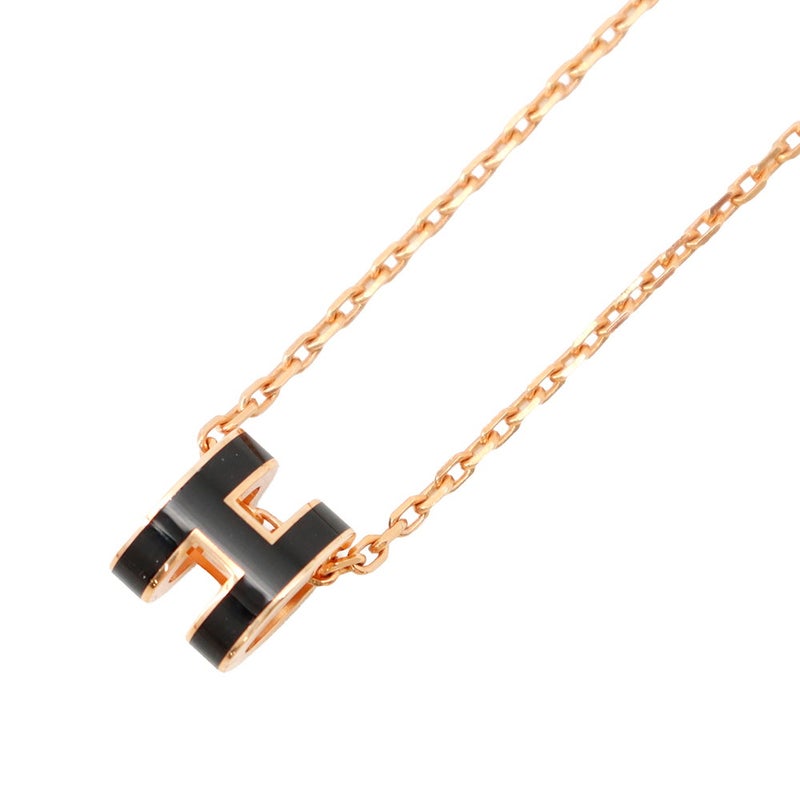 エルメス ネックレス ミニ・ポップアッシュ ブラック/ピンクゴールド金具 HERMES アクセサリー ポップH 黒