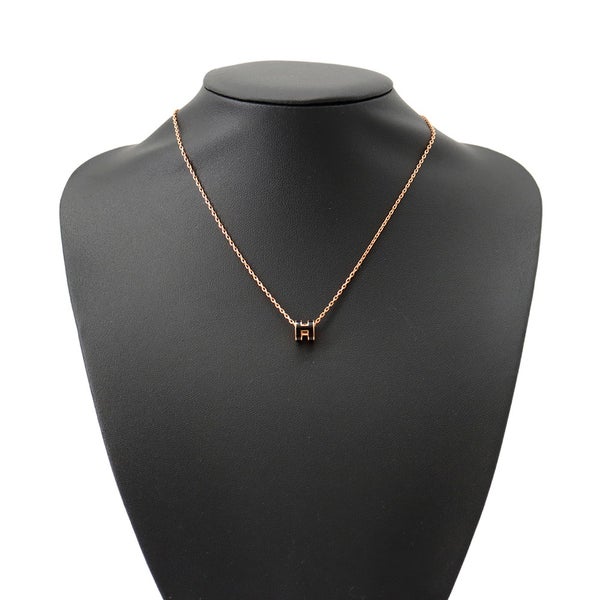 エルメス ネックレス ミニ・ポップアッシュ ブラック/ピンクゴールド金具 HERMES アクセサリー ポップH 黒