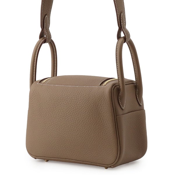 エルメス ハンドバッグ リンディ ミニ エトゥープ/ゴールド金具 トリヨンクレマンス K刻印 HERMES バッグ 2wayショルダーバッグ