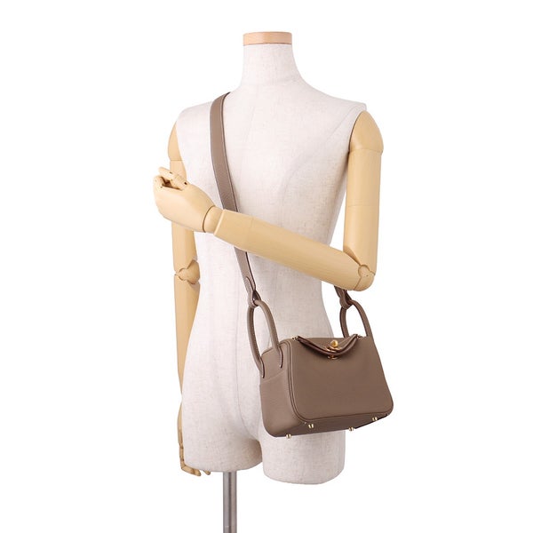 エルメス ハンドバッグ リンディ ミニ エトゥープ/ゴールド金具 トリヨンクレマンス K刻印 HERMES バッグ 2wayショルダーバッグ