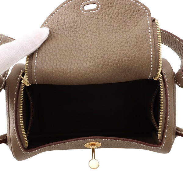 エルメス ハンドバッグ リンディ ミニ エトゥープ/ゴールド金具 トリヨンクレマンス K刻印 HERMES バッグ 2wayショルダーバッグ