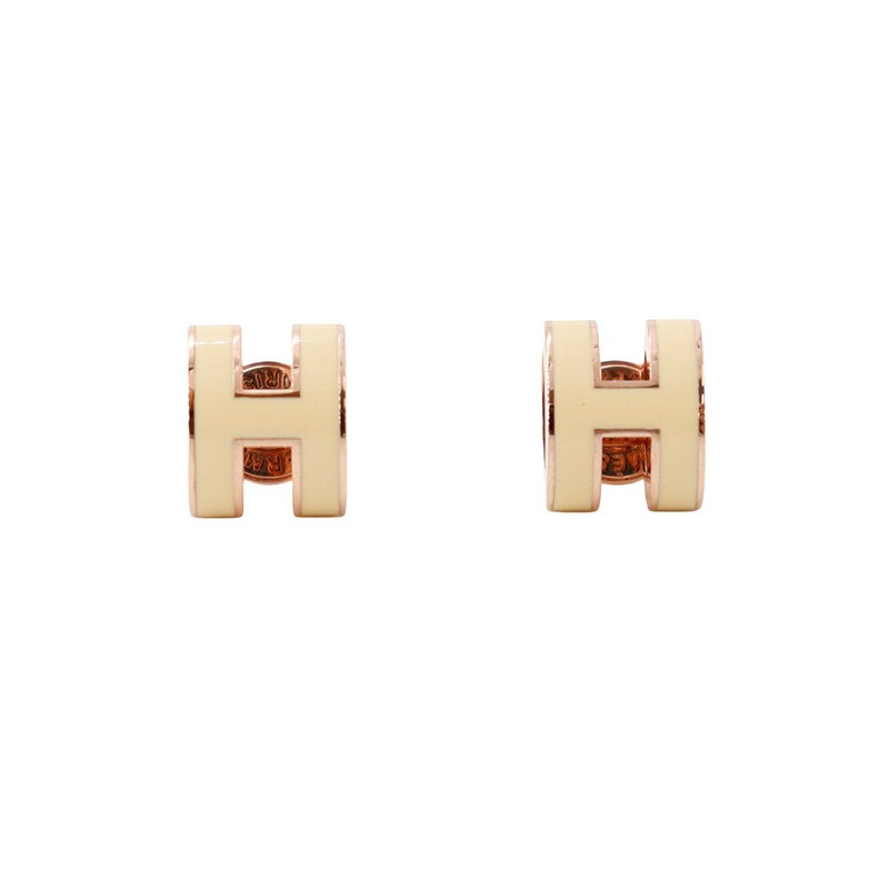 エルメス ピアス ポップアッシュ ベージュ/ピンクゴールド金具 Hモチーフ HERMES Pop H ポップH