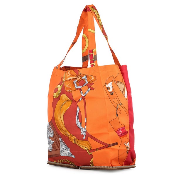 エルメス トートバッグ シルキーポップ ブラウン/マルチカラー/シルバー金具 ブッフルスキッパー/シルク HERMES