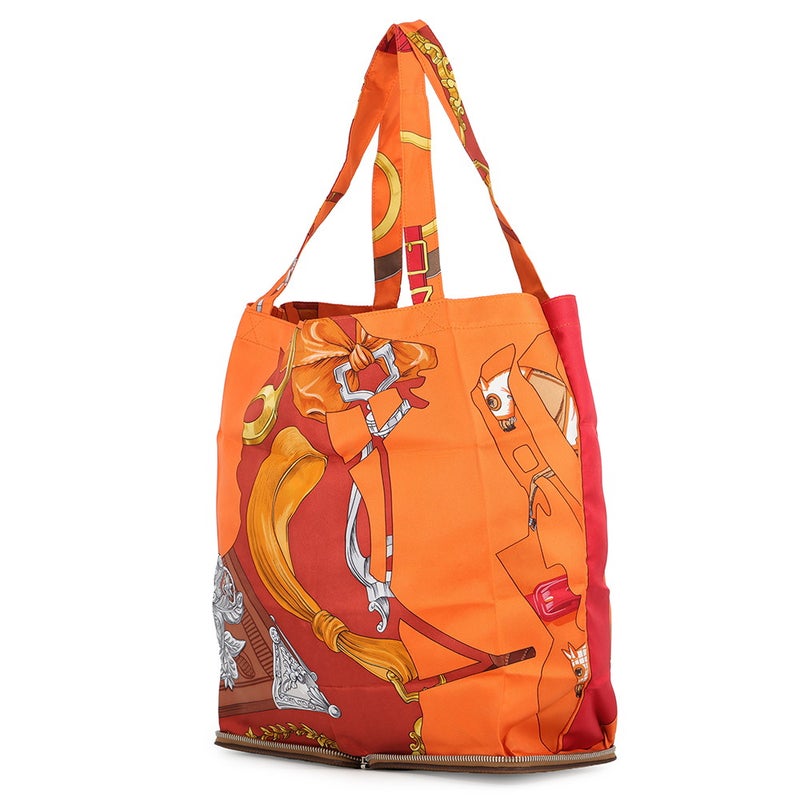 エルメス トートバッグ シルキーポップ ブラウン/マルチカラー/シルバー金具 ブッフルスキッパー/シルク HERMES