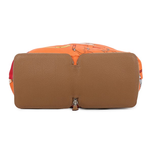 エルメス トートバッグ シルキーポップ ブラウン/マルチカラー/シルバー金具 ブッフルスキッパー/シルク HERMES