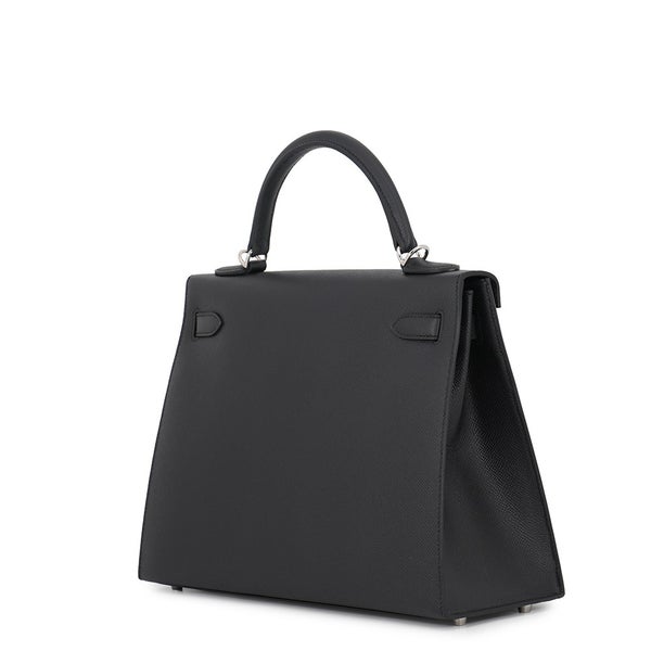 エルメス ハンドバッグ ケリー32 外縫い ブラック/シルバー金具 エプソン G刻印 HERMES Kelly 2wayバッグ 黒