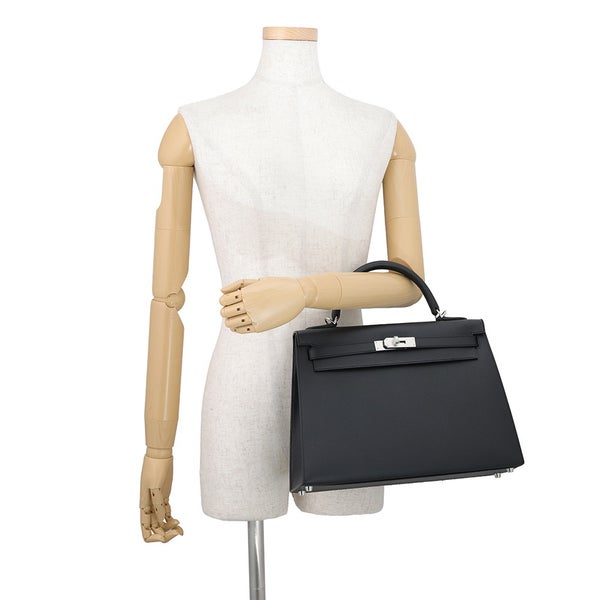 エルメス ハンドバッグ ケリー32 外縫い ブラック/シルバー金具 エプソン G刻印 HERMES Kelly 2wayバッグ 黒