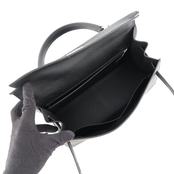 エルメス ハンドバッグ ケリー32 外縫い ブラック/シルバー金具 エプソン G刻印 HERMES Kelly 2wayバッグ 黒