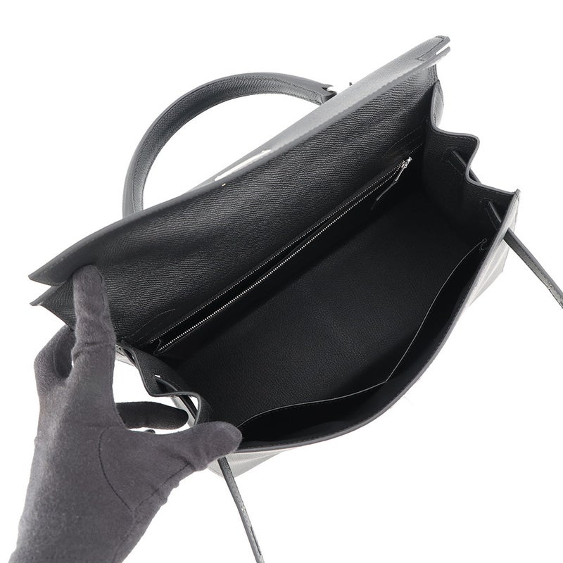 エルメス ハンドバッグ ケリー32 外縫い ブラック/シルバー金具 エプソン G刻印 HERMES Kelly 2wayバッグ 黒