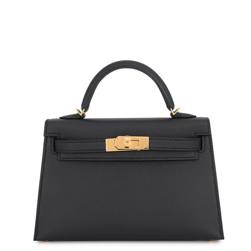 エルメス ハンドバッグ ミニケリー 外縫い ブラック/ゴールド金具 エプソン G刻印 HERMES Kelly 2wayバッグ 黒
