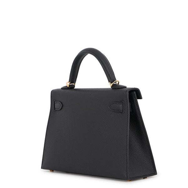エルメス ハンドバッグ ミニケリー 外縫い ブラック/ゴールド金具 エプソン G刻印 HERMES Kelly 2wayバッグ 黒