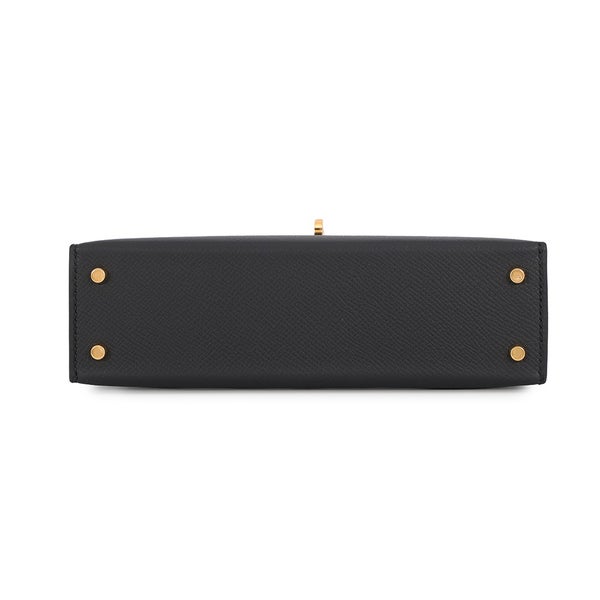 エルメス ハンドバッグ ミニケリー 外縫い ブラック/ゴールド金具 エプソン G刻印 HERMES Kelly 2wayバッグ 黒