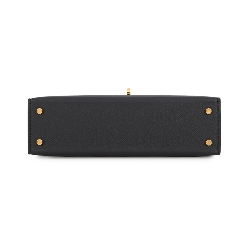 エルメス ハンドバッグ ミニケリー 外縫い ブラック/ゴールド金具 エプソン G刻印 HERMES Kelly 2wayバッグ 黒